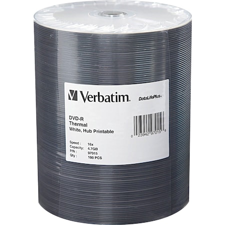 Verbatim DVD-R 4.7GB 16X DATALIFEPLUS 100PK THERM, 100PK 97015